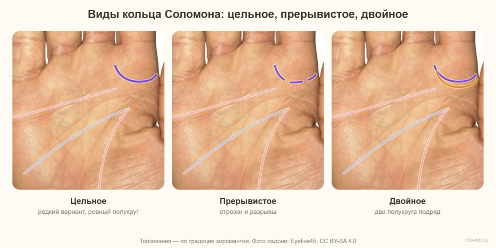 Виды кольца Соломона на ладони: цельное, прерывистое и двойное