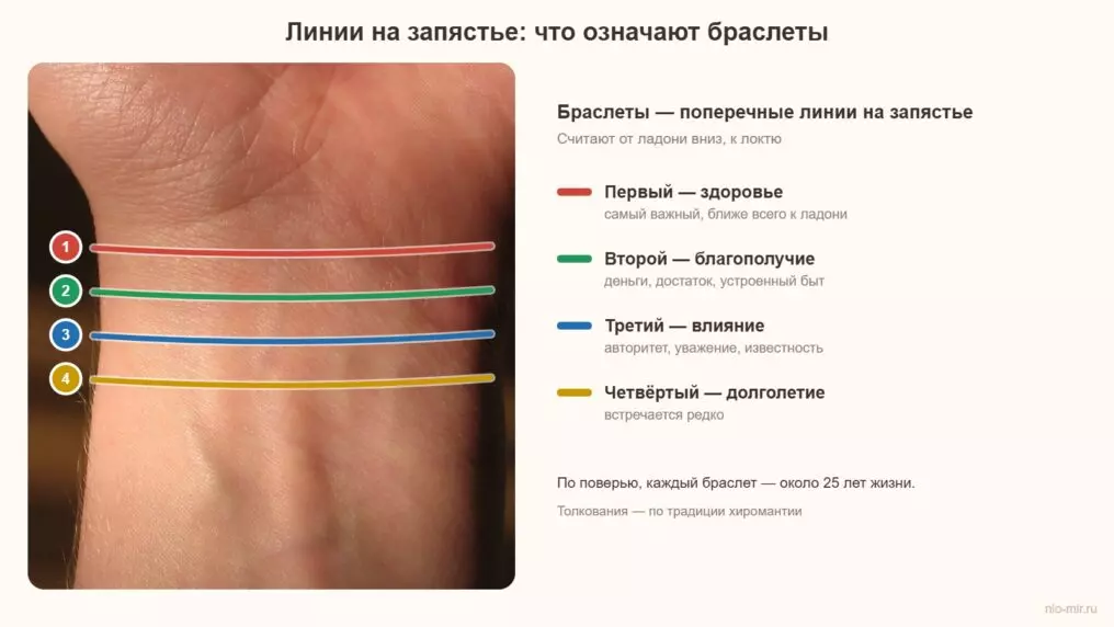 Линии на запястье: что означают браслеты, три и четыре линии