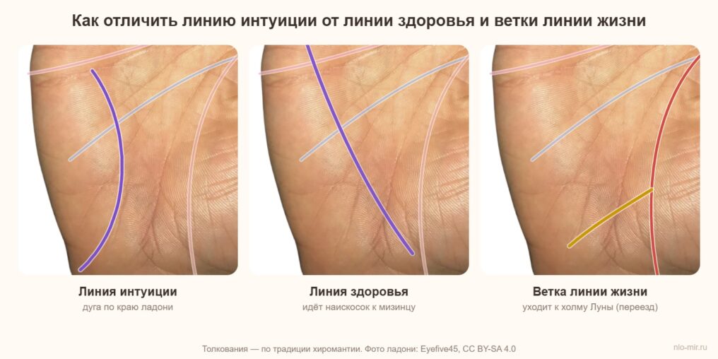 Как отличить линию интуиции от линии здоровья и ветки линии жизни