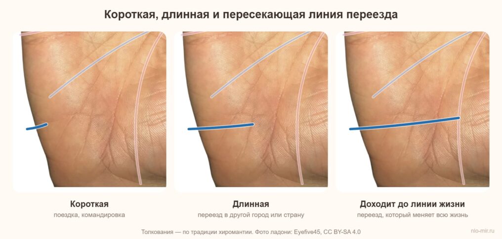 Короткая и длинная линия переезда, линия переезда до линии жизни