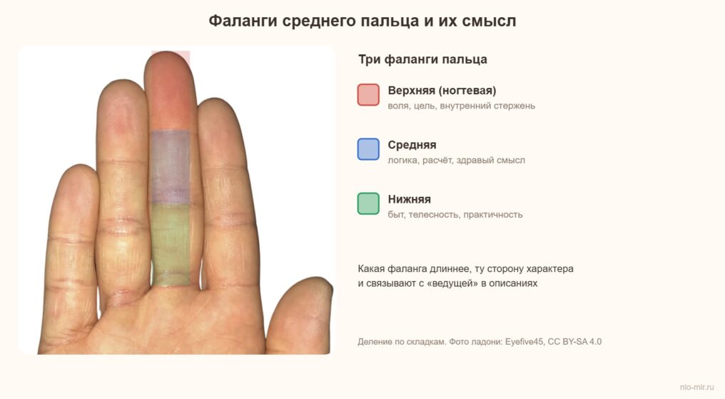Три фаланги среднего пальца на ладони и их значение в хиромантии