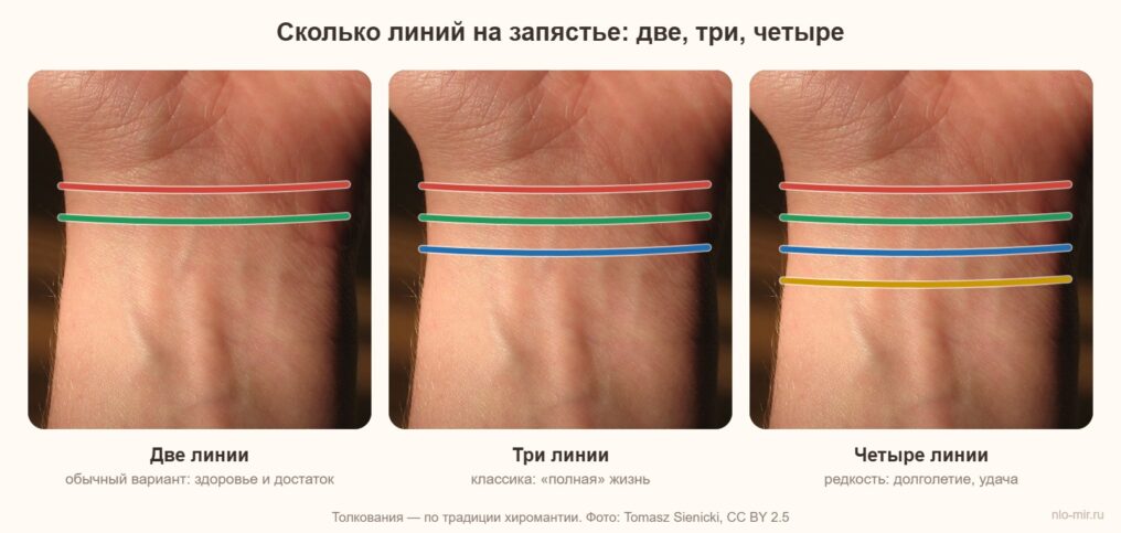 Две, три и четыре линии на запястье — значение