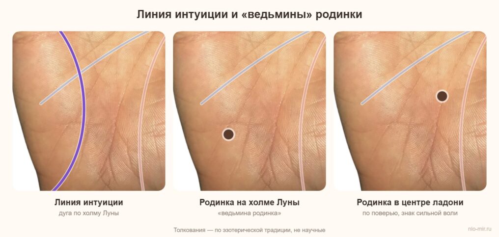 Линия интуиции и ведьмина родинка на ладони